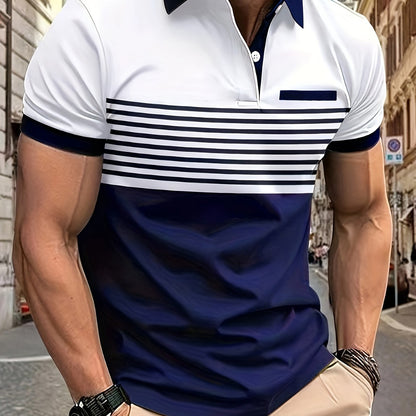 Chemise de golf estivale à manches courtes et col à rayures colorées et élégantes pour hommes