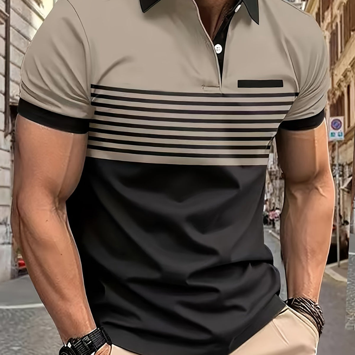 Chemise de golf estivale à manches courtes et col à rayures colorées et élégantes pour hommes