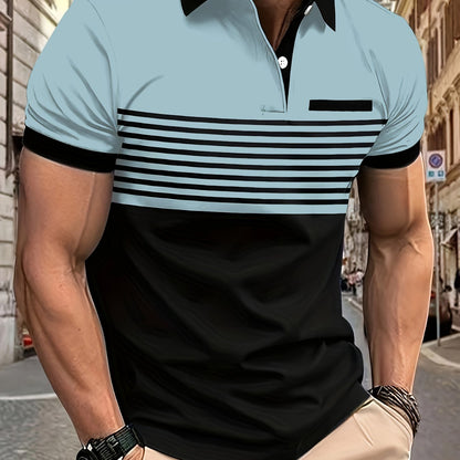 Chemise de golf estivale à manches courtes et col à rayures colorées et élégantes pour hommes