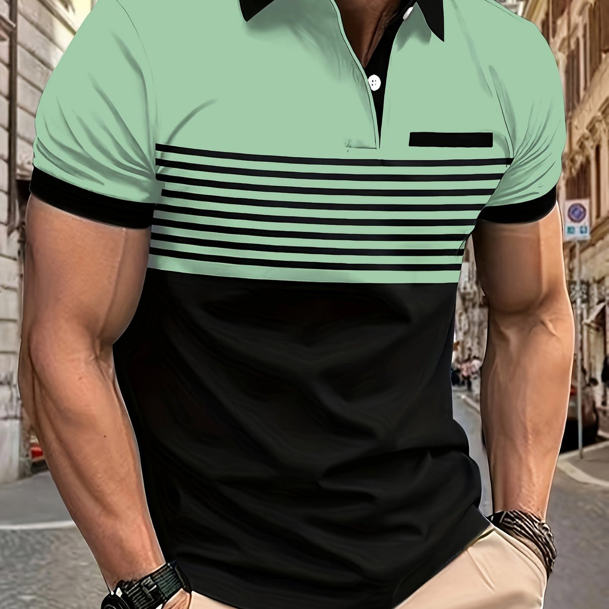 Chemise de golf estivale à manches courtes et col à rayures colorées et élégantes pour hommes
