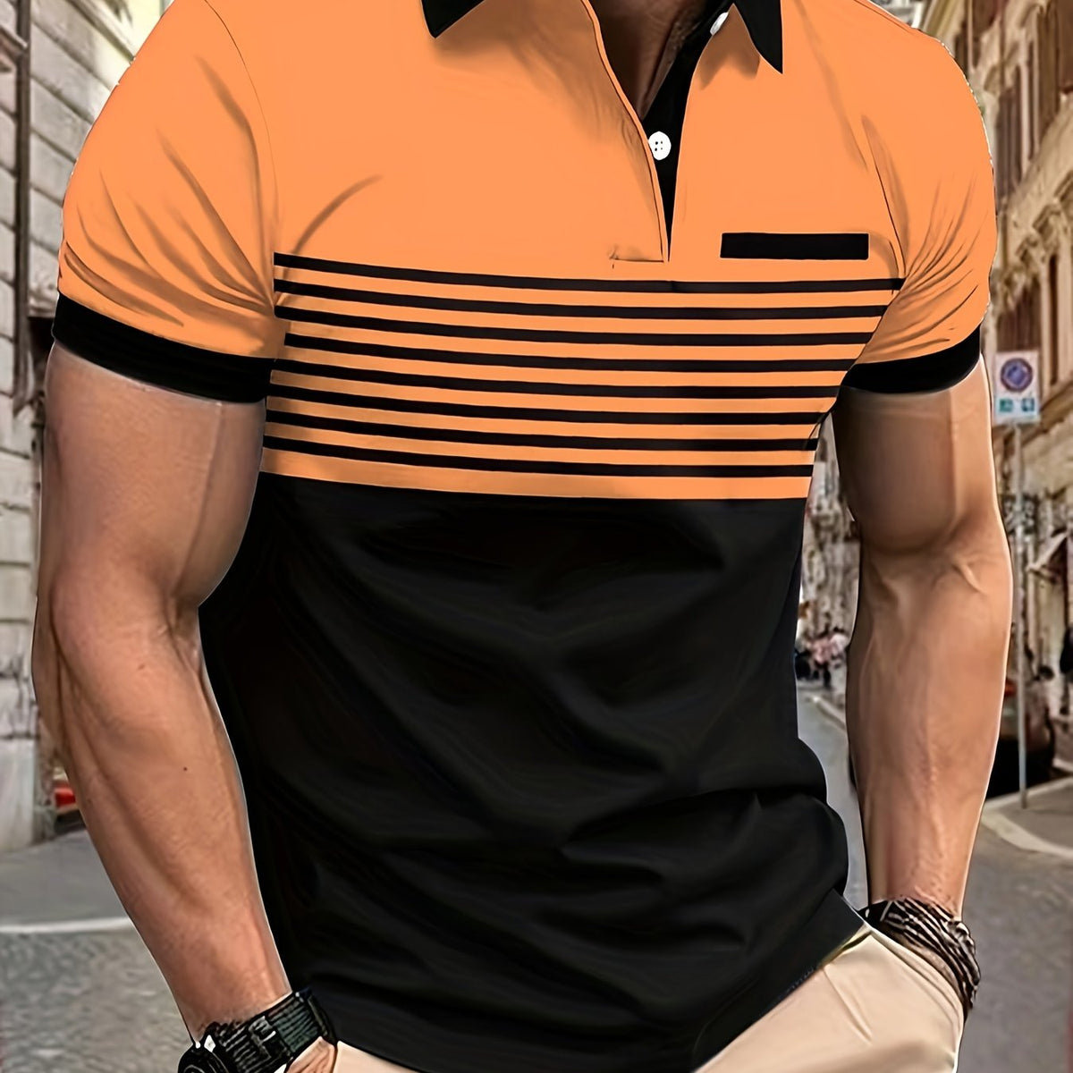 Chemise de golf estivale à manches courtes et col à rayures colorées et élégantes pour hommes