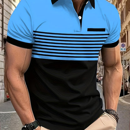 Chemise de golf estivale à manches courtes et col à rayures colorées et élégantes pour hommes